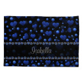 Individuelle Name, Muster des blauen Herzens Glitz Kissenbezug (Rückseite-Links)