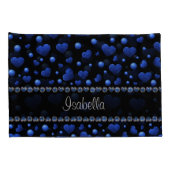 Individuelle Name, Muster des blauen Herzens Glitz Kissenbezug (Rückseite-Rechts)