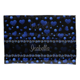 Individuelle Name, Muster des blauen Herzens Glitz Kissenbezug