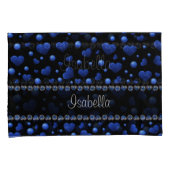 Individuelle Name, Muster des blauen Herzens Glitz Kissenbezug (Vorderseite-Rechts)