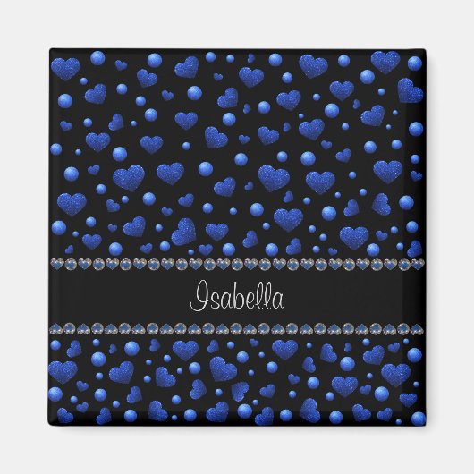 Individuelle Name, Muster des blauen Herzens Glitz Magnet (Vorne)