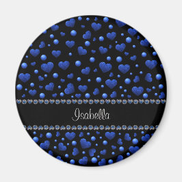 Individuelle Name, Muster des blauen Herzens Glitz Magnet
