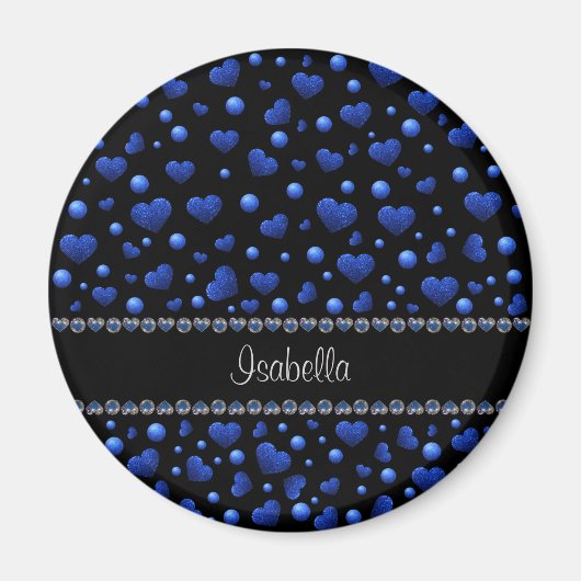 Individuelle Name, Muster des blauen Herzens Glitz Magnet (Vorne)