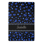 Individuelle Name, Muster des blauen Herzens Glitz Mini Klemmbrett (Rückseite)