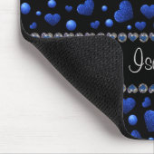 Individuelle Name, Muster des blauen Herzens Glitz Mousepad (Ecke)