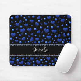 Individuelle Name, Muster des blauen Herzens Glitz Mousepad