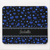 Individuelle Name, Muster des blauen Herzens Glitz Mousepad (Vorne)