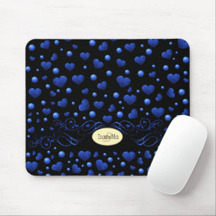 Individuelle Name, Muster des blauen Herzens Glitz Mousepad