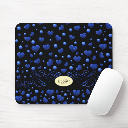 Individuelle Name, Muster des blauen Herzens Glitz Mousepad (Mit Mouse)