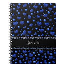 Individuelle Name, Muster des blauen Herzens Glitz Notizblock