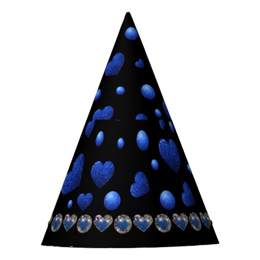 Individuelle Name, Muster des blauen Herzens Glitz Partyhütchen (Vorderseite)