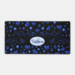 Individuelle Name, Muster des blauen Herzens Glitz Schreibtischunterlage