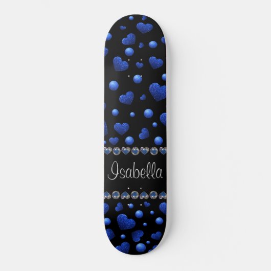 Individuelle Name, Muster des blauen Herzens Glitz Skateboard (Vorderseite)