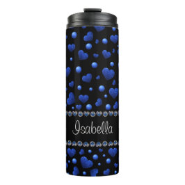Individuelle Name, Muster des blauen Herzens Glitz Thermosbecher