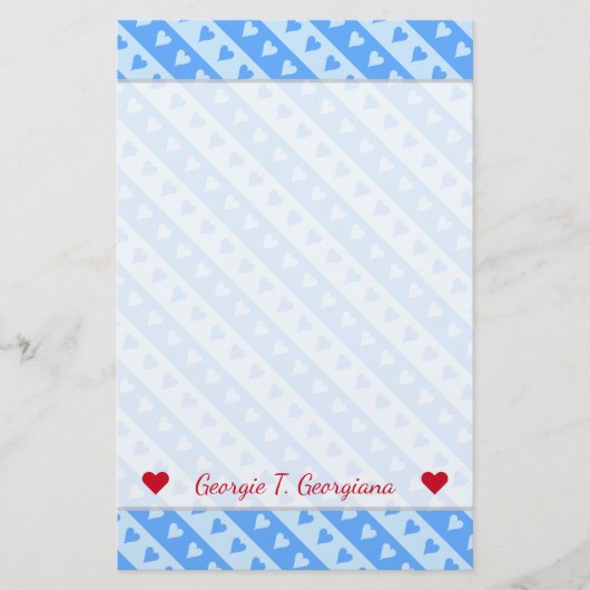 Individuelle Name + Muster für blaue Herzen und St Briefpapier (Vorderseite)