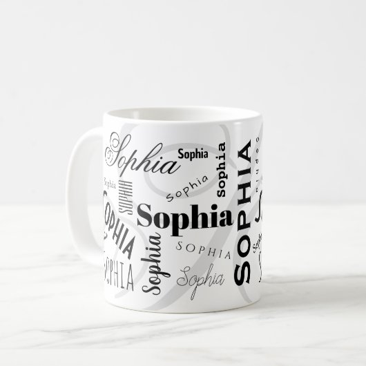 individuelle Name-Muster Schwarz-weißer Kaffee Kaffeetasse (Vorderseite Links)