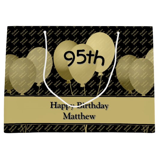 Individuelle Name Muster - Schwarze/goldene Balkon Große Geschenktüte (Vorderseite)