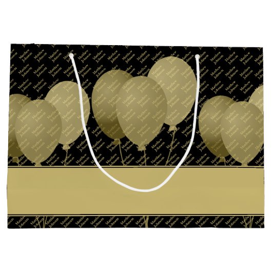 Individuelle Name Muster - Schwarze/goldene Balkon Große Geschenktüte (Rückseite)