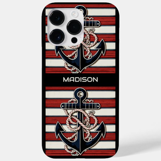 Individuelle Name Nautic Anchor Muster Case-Mate iPhone Hülle (Rückseite)
