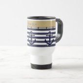 Individuelle Name Nautic Anchors Stripes Muster Reisebecher (VorderseiteRechts)