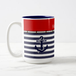 Individuelle Name Nautic Anchors Stripes Muster Zweifarbige Tasse