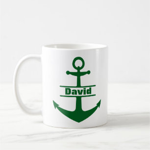 Individuelle Name Nautical Green Anchor Tasse