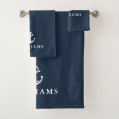 Individuelle Name Navy Blue Nautic Boat Anchor Badhandtuch Set (Insitu)