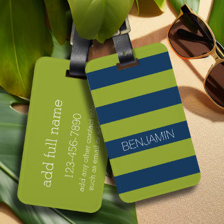 Individuelle Name Navy Blue und Lime Green Rugby S Gepäckanhänger