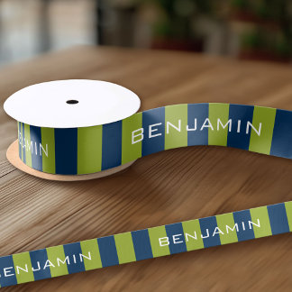 Individuelle Name Navy Blue und Lime Green Rugby S Satinband