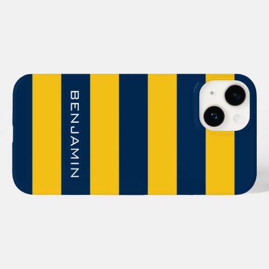 Individuelle Name Navy Blue und Yellow Rugby Strip Case-Mate iPhone Hülle (Rückseite (Horizontal))