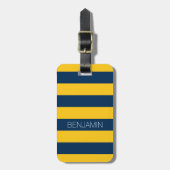 Individuelle Name Navy Blue und Yellow Rugby Strip Gepäckanhänger (Vorderseite vertikal)
