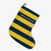 Individuelle Name Navy Blue und Yellow Rugby Strip Großer Weihnachtsstrumpf (Vorderansicht (hängend))