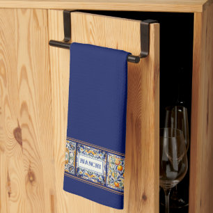 Individuelle Name Navy Blue & Yellow Mediterrane Z Geschirrtuch