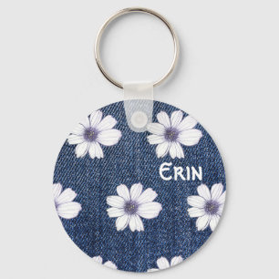 Individuelle Name Navy Blume Tastenring Schlüsselanhänger
