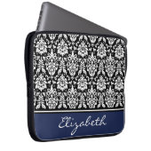 Individuelle Name Navy Schwarz-weiß Damask Laptopschutzhülle (Vorne Rechts)
