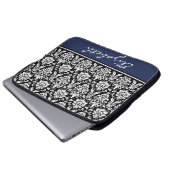 Individuelle Name Navy Schwarz-weiß Damask Laptopschutzhülle (Vorne Knopf)