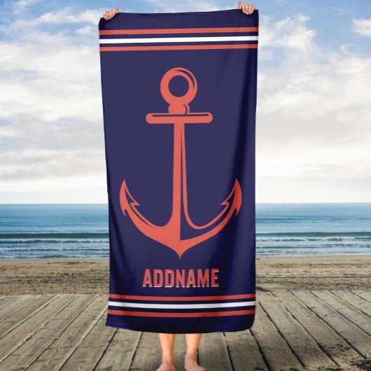 Individuelle Name Navy und Rusty Orange Anchor Strandtuch