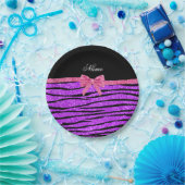 Individuelle Name Nebel lila Glitzer Zebrastreifen Pappteller (Party)