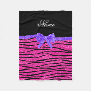 Individuelle Name Nebel Rosa Glitzer Zebrastreifen Fleecedecke