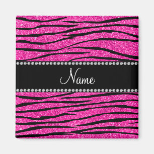 Individuelle Name Nebel Rosa Glitzer Zebrastreifen Magnet