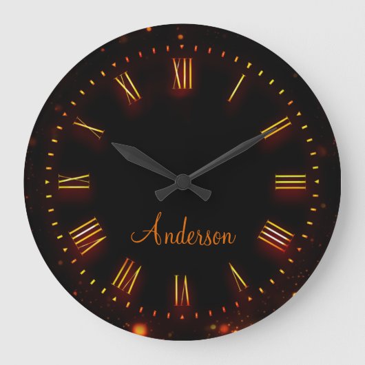 Individuelle Name Neon Black Classic Elegante Rom Runde Wanduhr (Vorderseite)