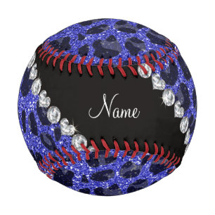 Individuelle Name Neon Blue Glitzer Leopard Druck Baseball