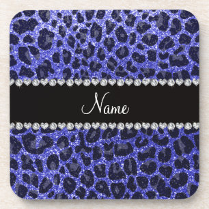Individuelle Name Neon Blue Glitzer Leopard Druck Getränkeuntersetzer