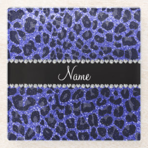 Individuelle Name Neon Blue Glitzer Leopard Druck Glasuntersetzer