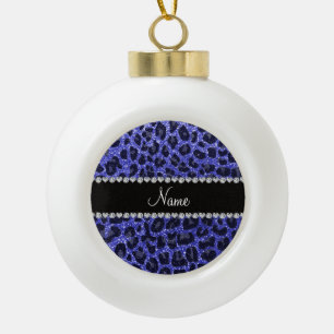 Individuelle Name Neon Blue Glitzer Leopard Druck Keramik Kugel-Ornament