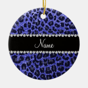 Individuelle Name Neon Blue Glitzer Leopard Druck Keramik Ornament