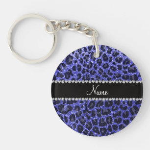Individuelle Name Neon Blue Glitzer Leopard Druck Schlüsselanhänger