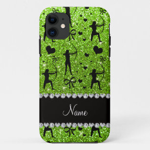 Individuelle Name Neon Green Glitzer Bogenschießen iPhone 11 Hülle