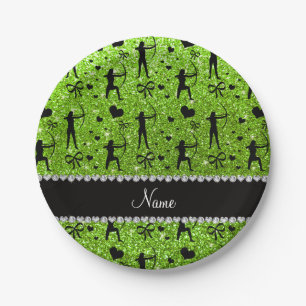 Individuelle Name Neon Green Glitzer Bogenschießen Pappteller