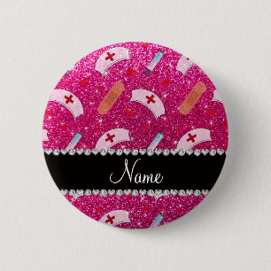 Individuelle Name Neon Hot Rosa Glitzer Krankensch Button